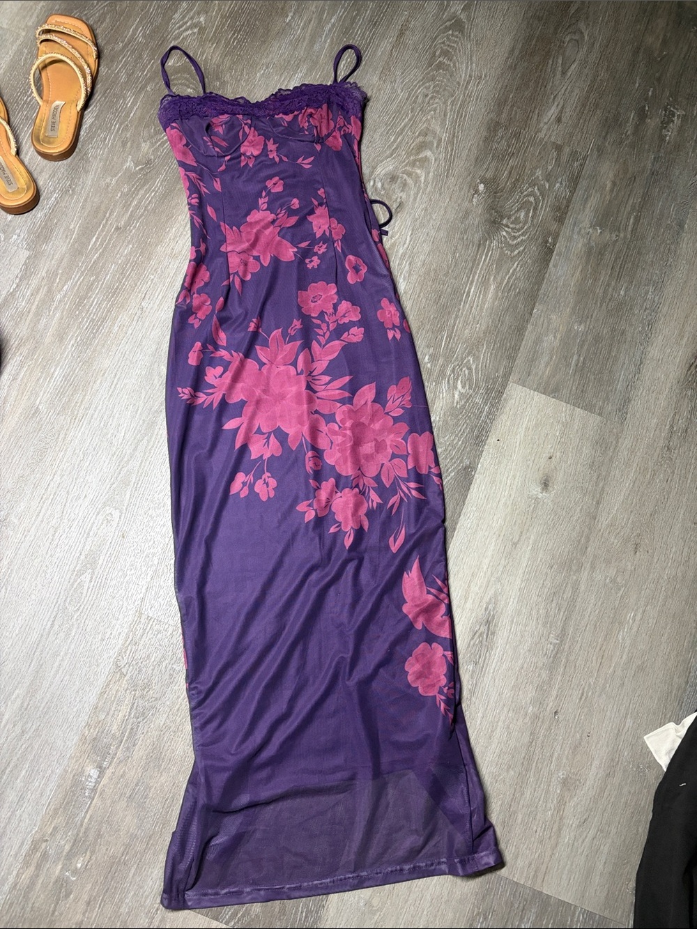 Purple Floral Slip Dress with Pink Blooms small
